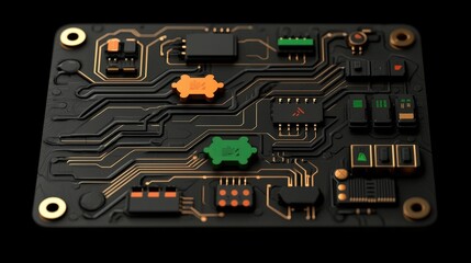 Futuristic Circuit Board with LEDs and Microchips   Cyberpunk Design