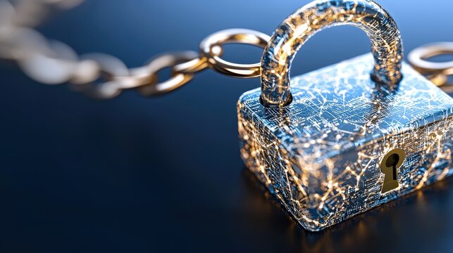 Cyber Security Padlock with Chain   Data Protection  Privacy  and Network Security Concept