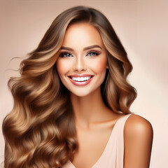 Fototapeta premium Beauty happy model girl with curly hairstyle.