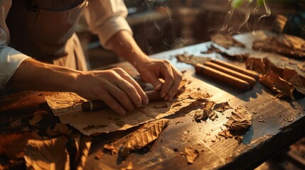 Hands Working on a Cigars in a Workshop