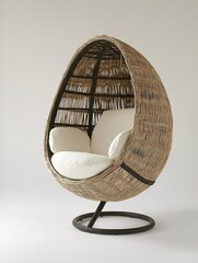 A stylish standalone chair with a distinctive design and contemporary allure, set against a minimalist backdrop.