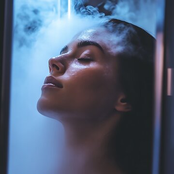 Woman in Cryotherapy Chamber.