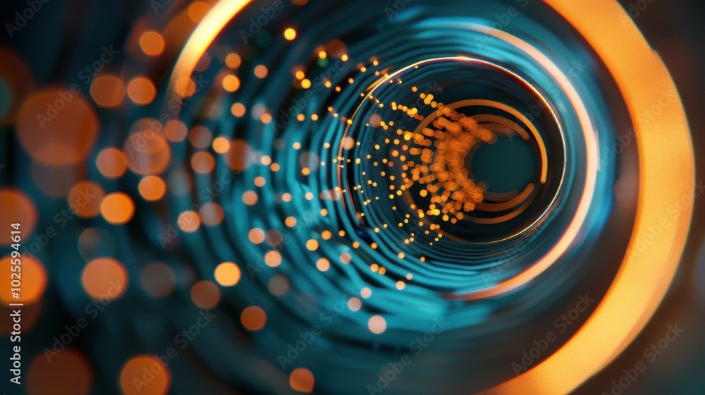Aufkleber step into a sleek tunnel filled with glowing lights and drifting particles, embodying digital future