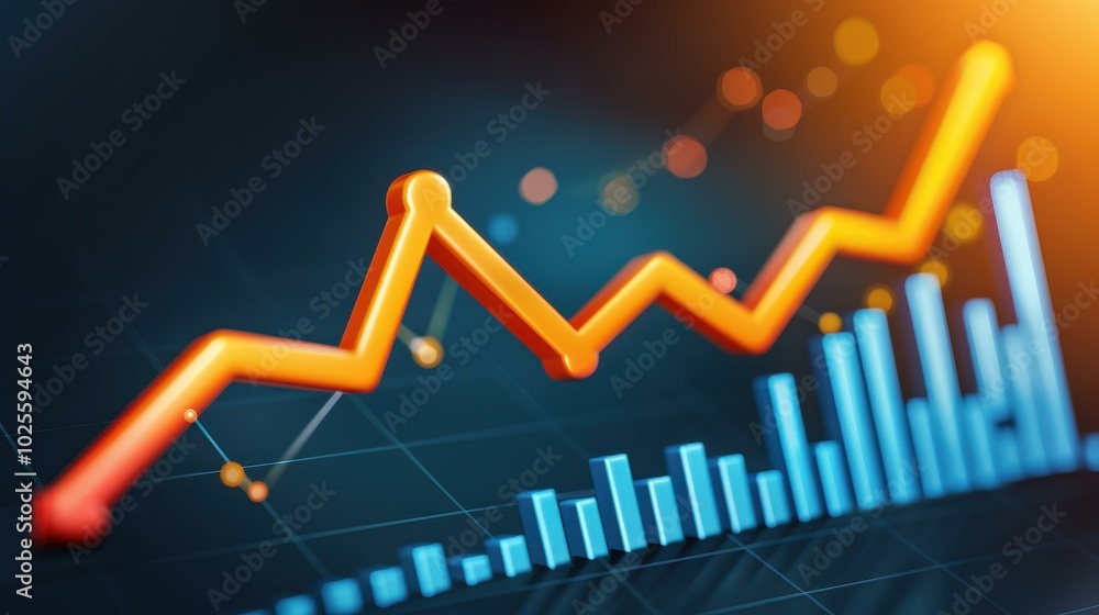 Poster a sleek digital financial chart displays dynamic graphs and arrows, highlighting key economic trends