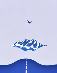 Minimalist Mountain Landscape with Snow Peak and Blue Sky