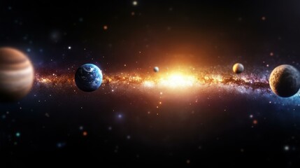 Experience a stunning celestial panorama, filled with stars, planets, and galaxies, evoking awe in K clarity.
