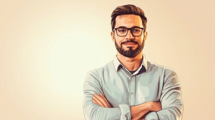 Fototapeta premium Single point of contact and SPOC concept. Management of project. Handsome man manager of project. Outsourcing and consulting. Modern character design.