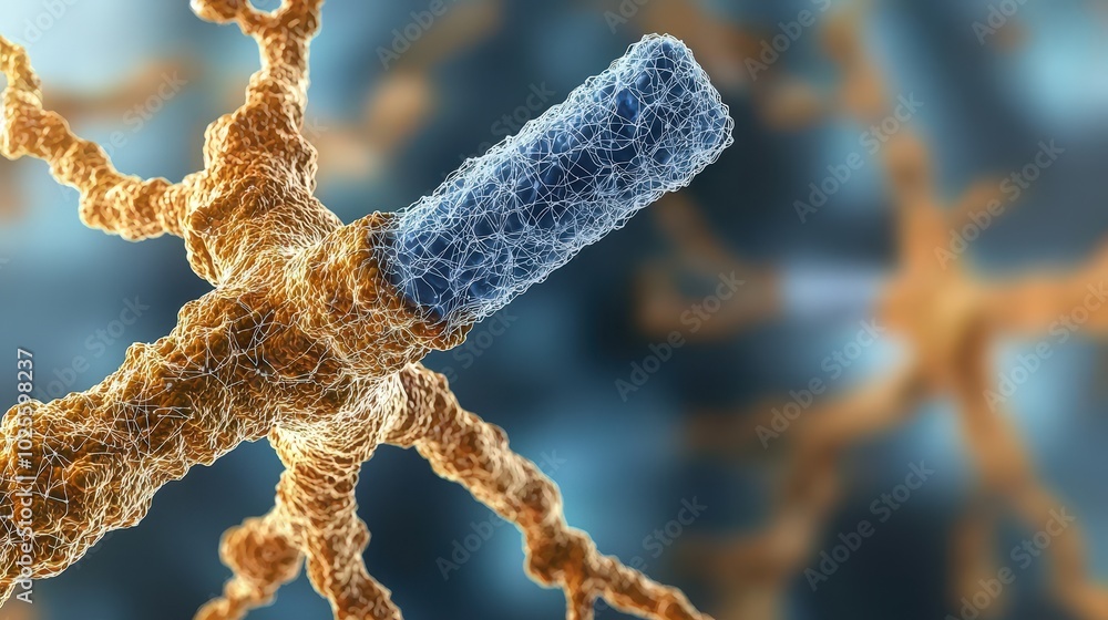 Poster microscopic neural network neuron connections and synapses science and technology medi