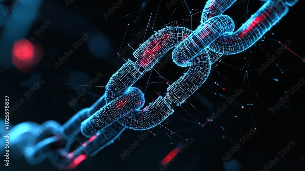 Poster futuristic chain link with digital network abstract background