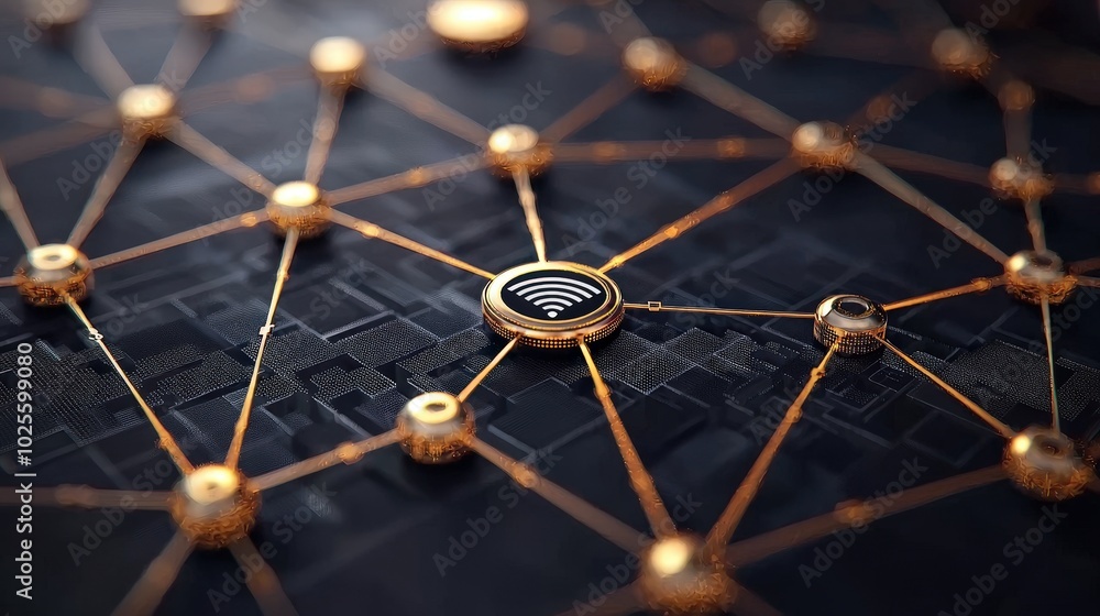 Poster golden network connection with wifi symbol abstract technology concept