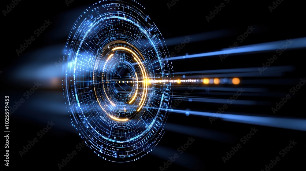Poster abstract futuristic technology background with circular interface and glowing lines