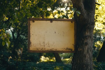 Blank community bulletin board in park, with copy space