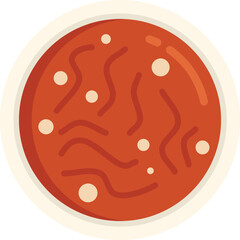 Bowl of tomato soup with cream is shown, perfect for a menu, recipe, or any other culinary use