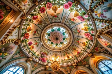 Naklejka premium Intricate Flower Texture Ceiling Design Showcasing Nature's Beauty in Indoor Architecture Spaces