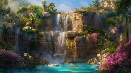 Serene Waterfall in Lush Tropical Setting