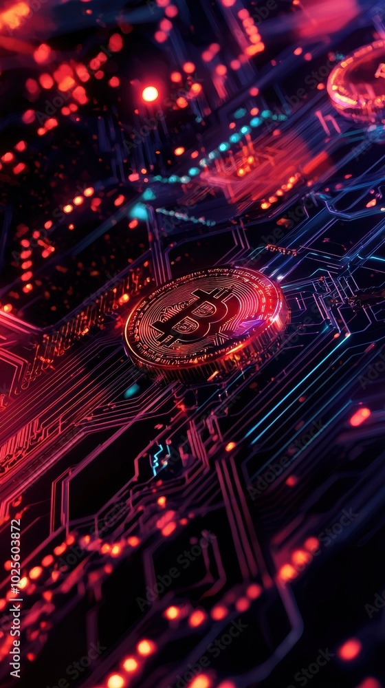 Poster produce a digital illustration of a glowing cryptocurrency wallet encased in virtual blockchain netw
