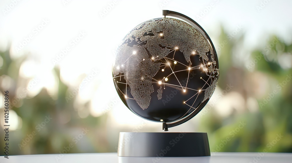 Poster illuminated globe with connected lines representing global network
