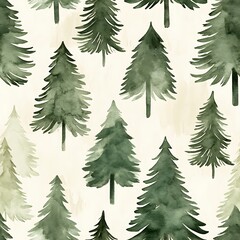 Obraz premium Muted Green Watercolor Evergreen Trees Pattern