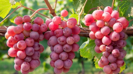 Fresh Red Grapes on Vine in Sunlight