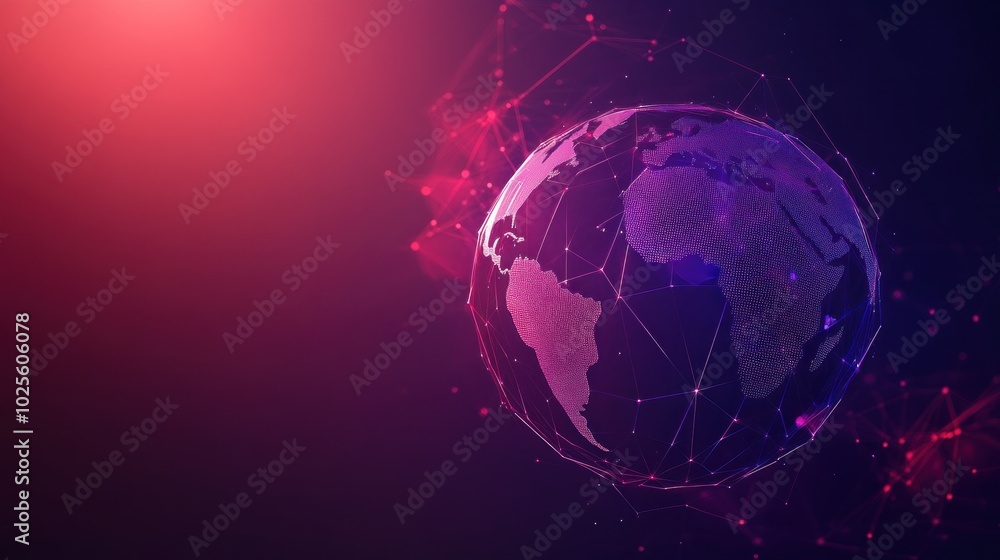 Poster a digital representation of earth with a network overlay, symbolizing connectivity and technology.