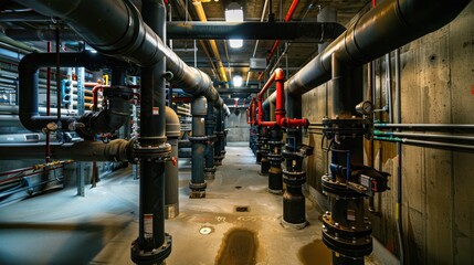 Industrial Piping System in Concrete Basement