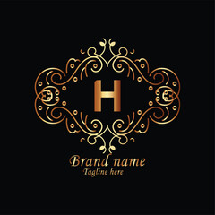 creative initial h latter logo design with modern business vector template, luxury h latter  logo , creative isolate  h monogram latter logo , crow logo , royal logo with golden color  and  new design