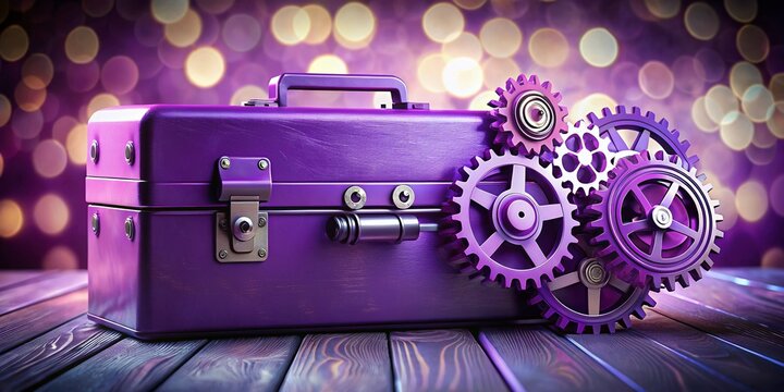 Labor Day Celebration with Purple Toolbox and Gears - Elegant and Simple Panoramic Photography