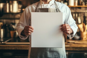 Chef holding blank menu board, with copy space