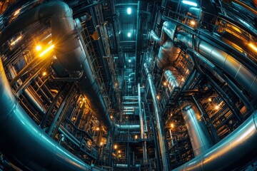 Chemical plant with complex piping system, with copy space