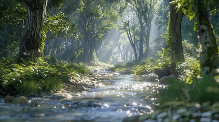 Obraz premium Serene Forest Stream in Morning Light