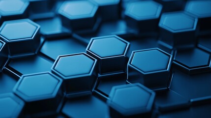 Luminous Blue Hexagons Abstract Mesh on Black Background in Studio Setting