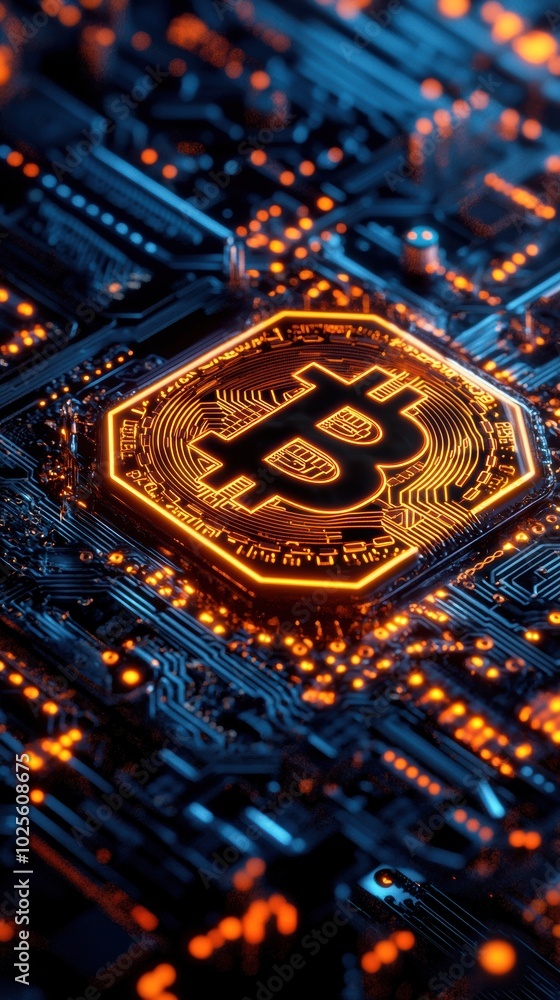 Poster produce a digital illustration of a glowing cryptocurrency wallet encased in virtual blockchain netw
