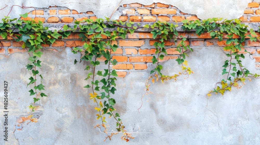 Poster Ivy Climbing on Weathered Brick Wall