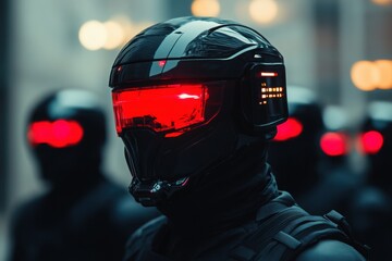 Fototapeta premium Cybernetic police force, with copy space