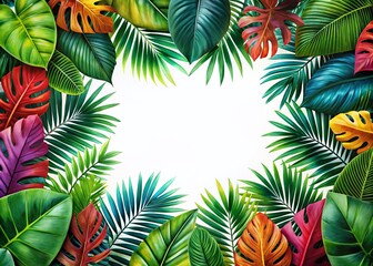 Lush Tropical Leaves Border Frame PNG for Creative Designs, Invitations, and Nature-Themed Projects with Vibrant