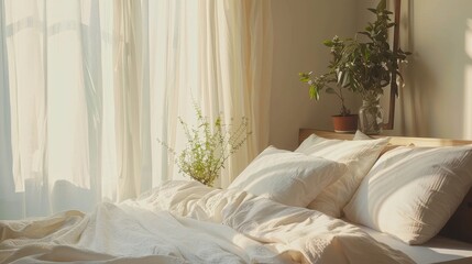 Cozy Bedroom with Natural Light and Greenery