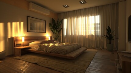 Cozy Modern Bedroom with Natural Light and Plants