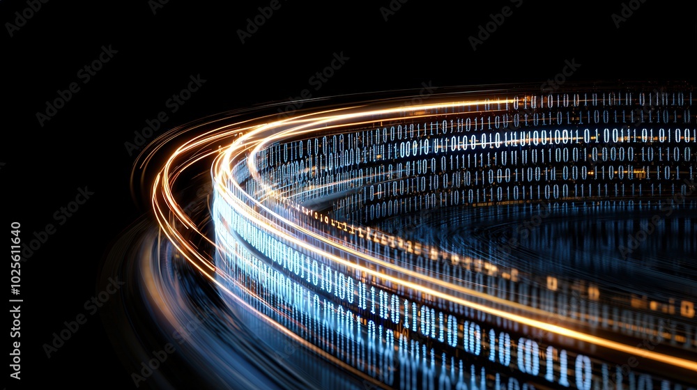 Poster futuristic binary code circle with glowing lines digital technology background