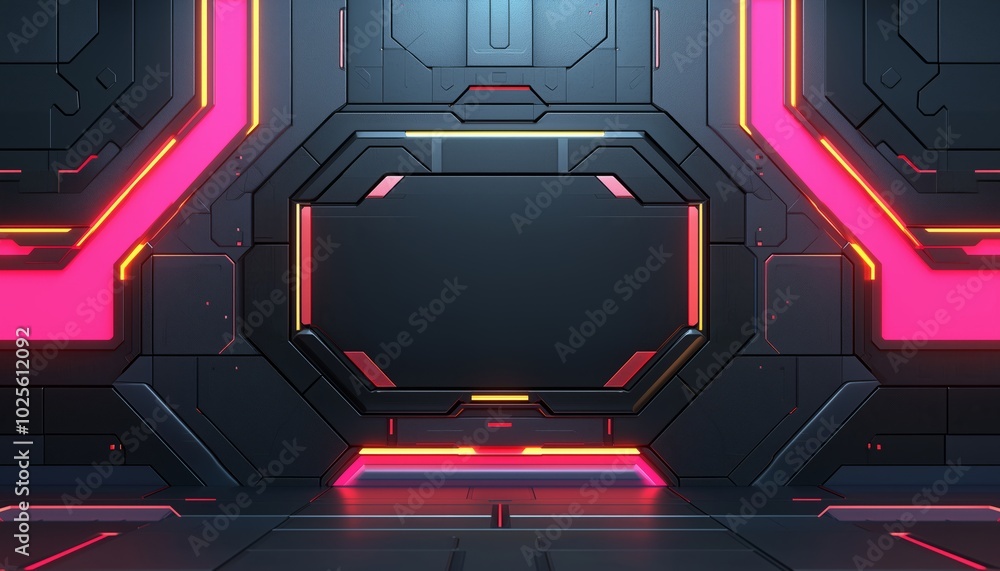 Poster Futuristic Black Panel with Red and Yellow Neon Lights