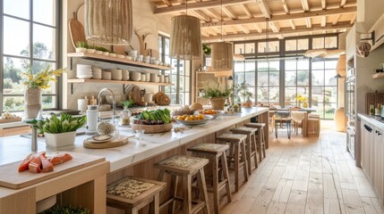 Fototapeta premium Bright and Airy Modern Kitchen with Natural Elements