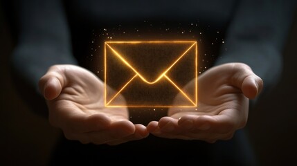 A pair of hands holding a glowing envelope symbolizing communication and connection.