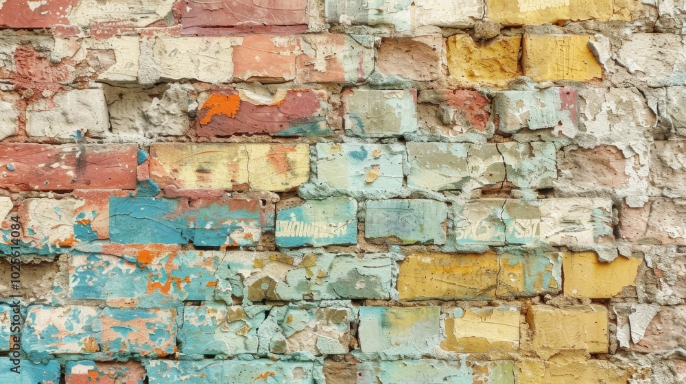 Poster Colorful Textured Brick Wall Background