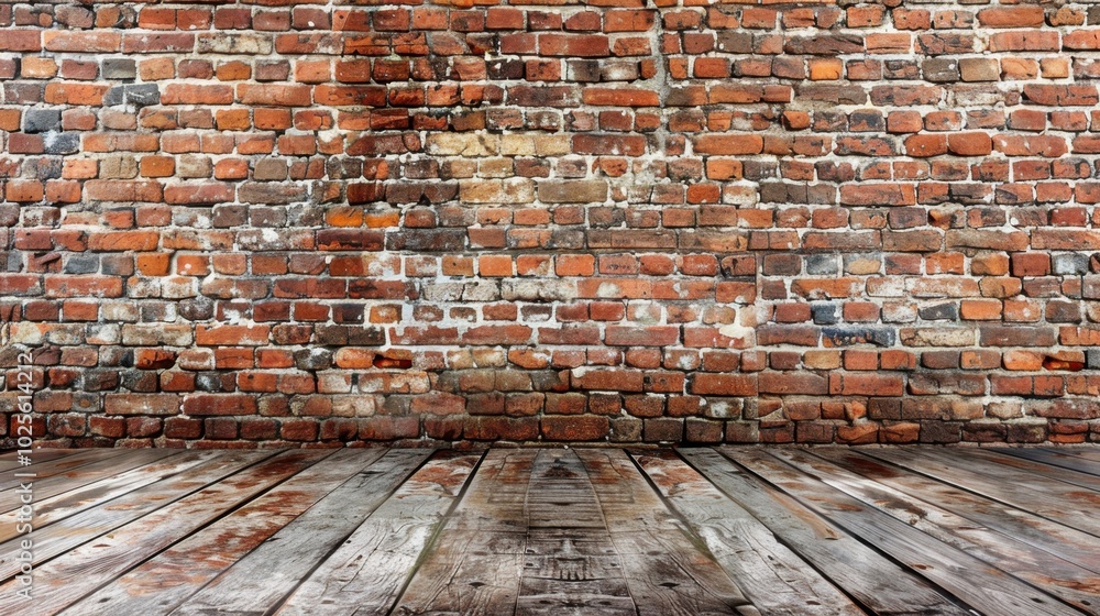 Wall mural Rustic Brick Wall with Wooden Floor Background