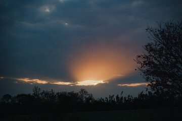 Film looking sun dawn. High quality photo