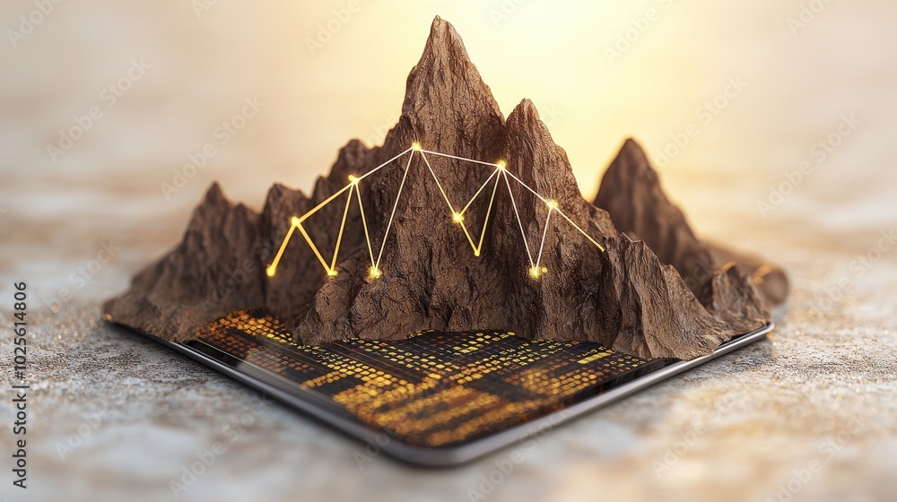 Aufkleber digital mountain range on tablet big data technology analytics concept