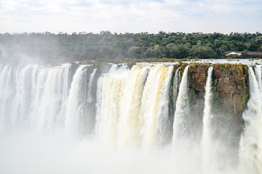 Iguazu waterfalls in overcast weather. High quality photo
