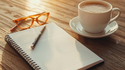 Coffee, Pen, Notebook, Glasses