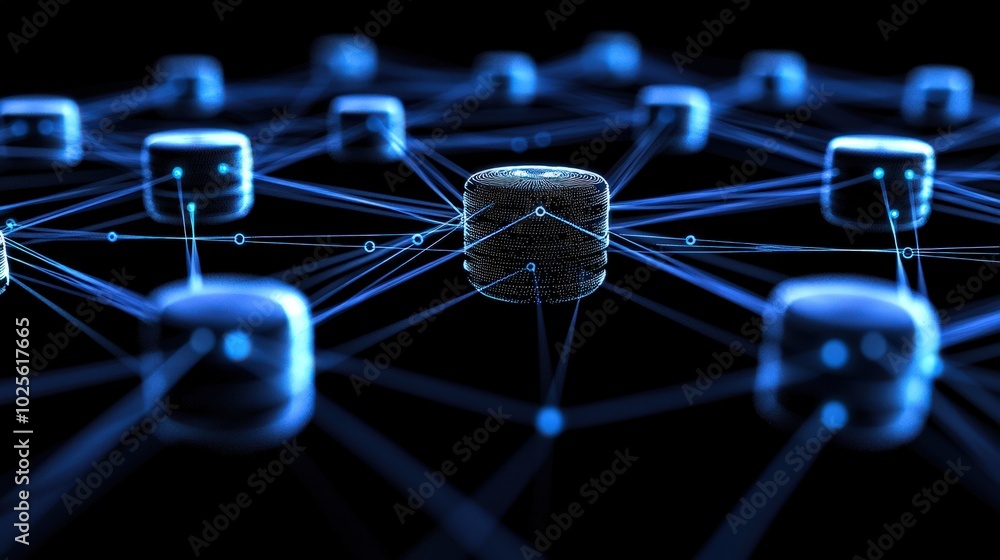 Poster abstract network connection with blue glowing nodes