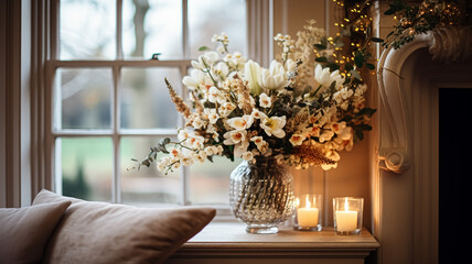 Beautiful bouquet of flowers in vase. Floral arrangement