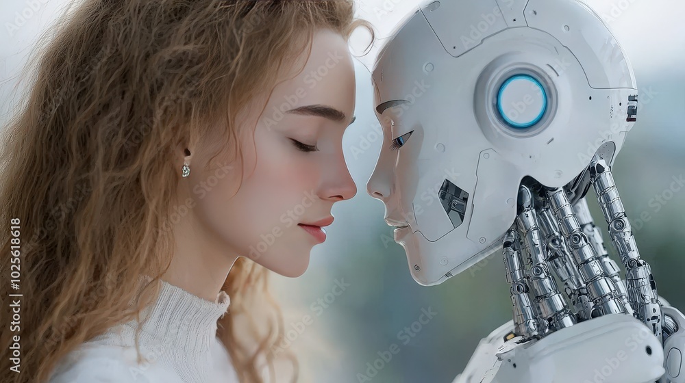 Poster human and robot connection artificial intelligence concept